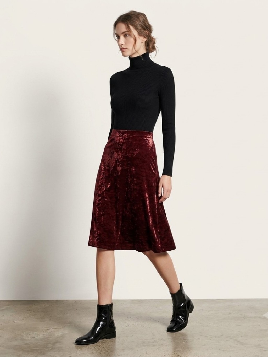 J. Jill Women's Burgundy Pull On Velvet A Line Skirt Elastic Waist Size Small